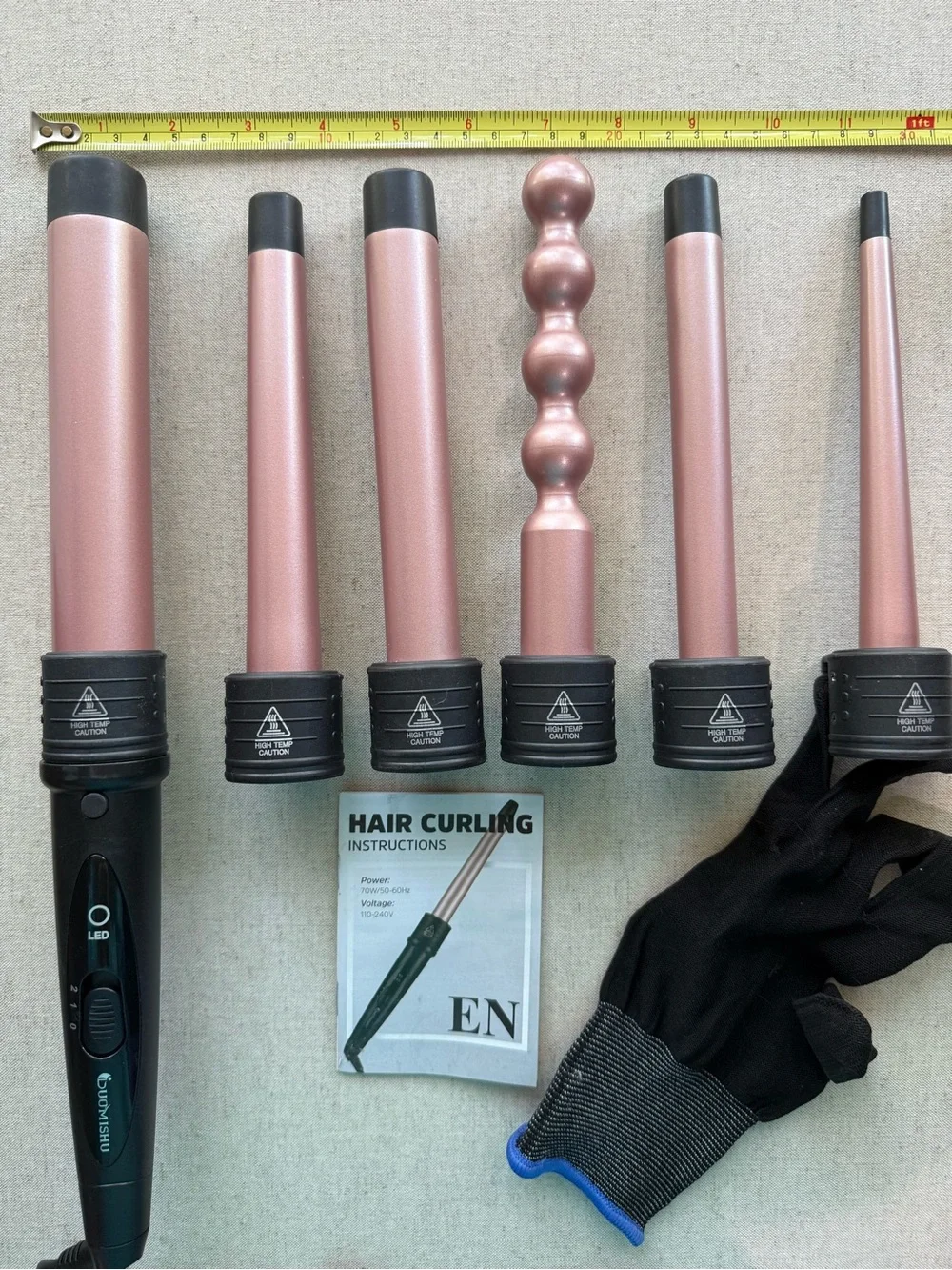 Rose Gold Interchangeable Curling Wand Set with Heat Glove
